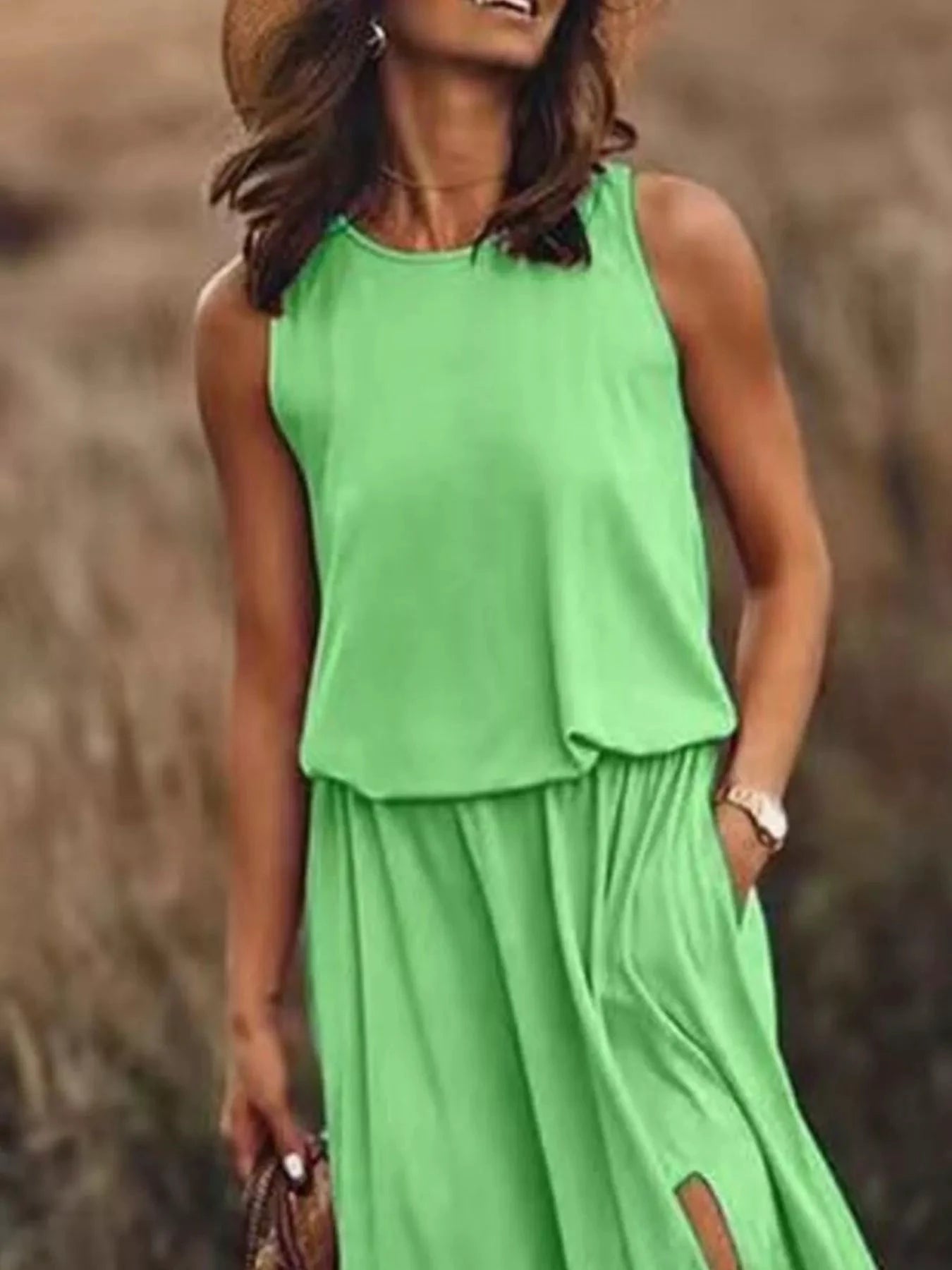 Full Size Round Neck Sleeveless Slit Maxi Dress Plus Size by Lady Ros