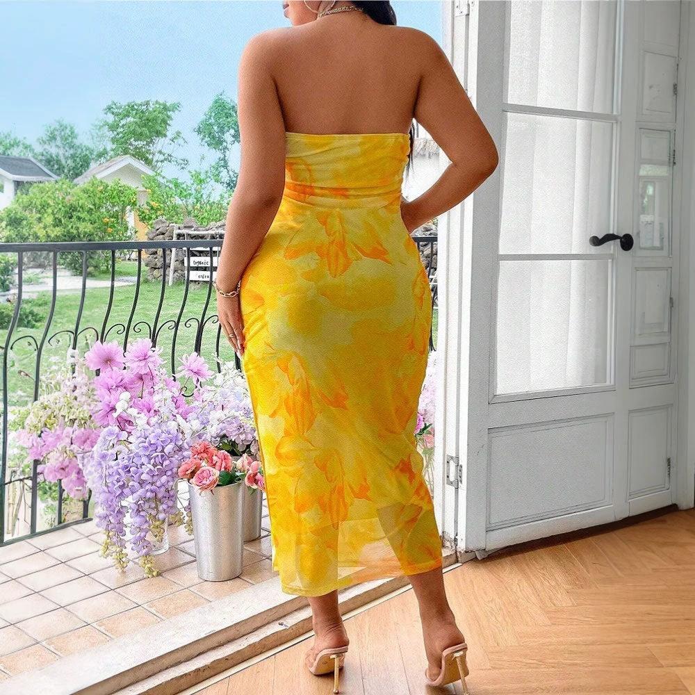 Strapless Women's Clothing Sexy Print Dress by GJG Denim