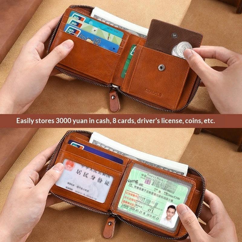 Men's Cowhide Wallet With Multiple Card Slots And A Zipper by GJG Denim