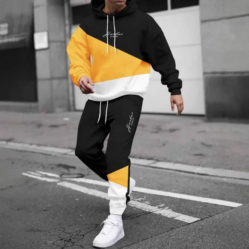 Men's Fashion Trendy Casual All-matching Hooded Sweatshirt And Sweatpants Suit by GJG Denim