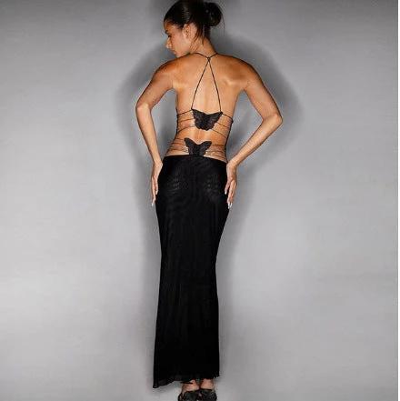 Floral Print Halter Spaghetti Straps Dress Sexy Slim Butterfly Back Dressess Spring Summer Womens Clothing by GJG Denim