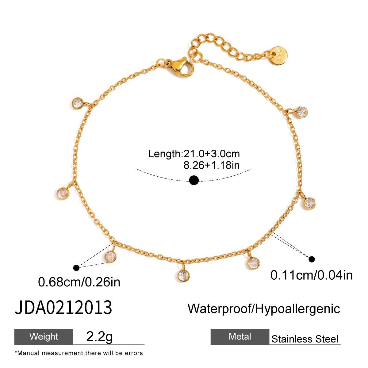 Stainless Steel All-match Zircon Anklet by GJG Denim