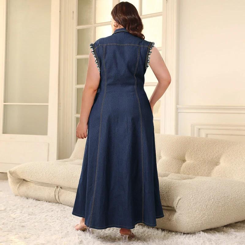 Button Cardigan Denim Long Dress For Women by GJG Denim
