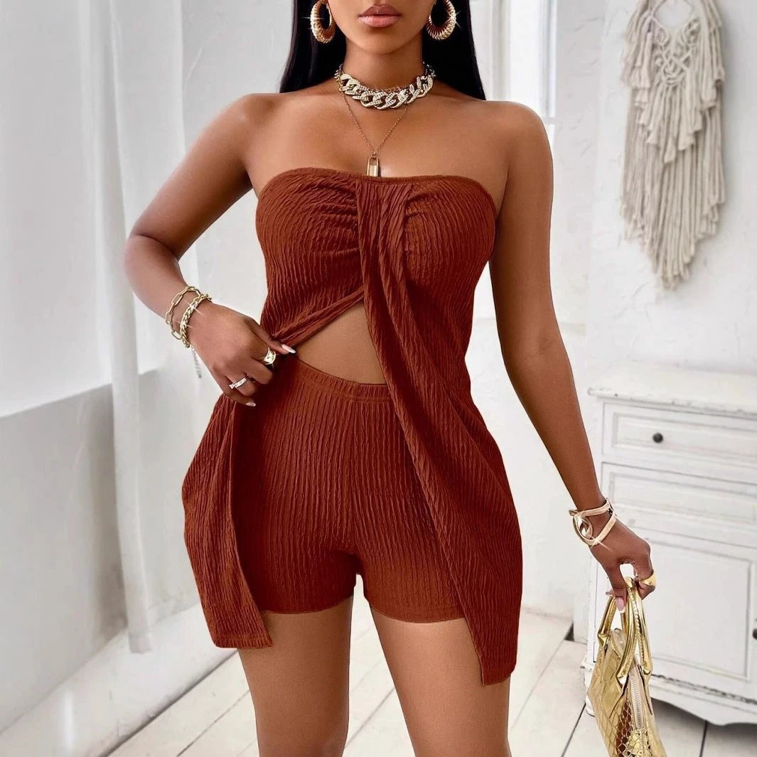 Women's Strapless Bandeau Top Shorts Suit by GJG Denim