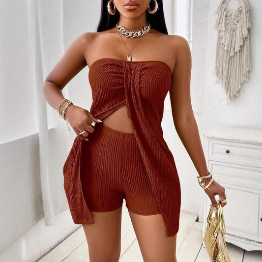 Women's Strapless Bandeau Top Shorts Suit by GJG Denim