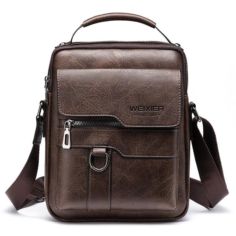 Men's Messenger Bag One Shoulder Retro Business Backpack PU Leather Flaps Crossbody by GJG Denim