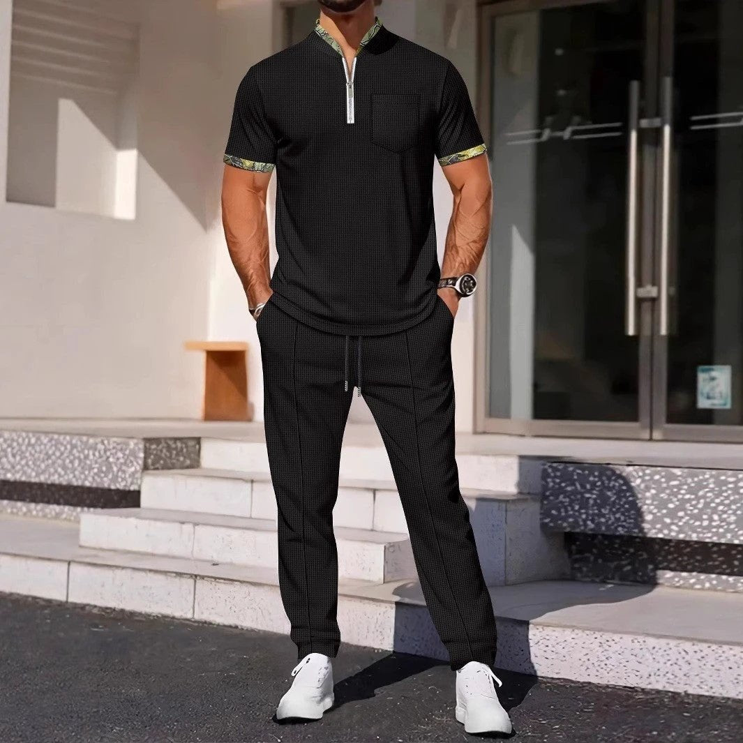 Men's Color Matching Casual Sports Suit by GJG Denim