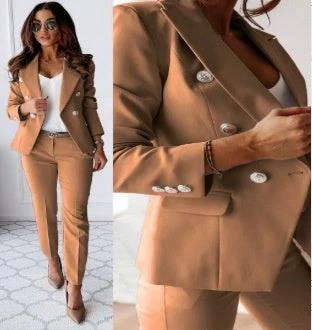 New All-matching Casual Suit Lapel Button-down Jacket And Slim-fit Trousers For Women's Office Business Set Clothing by GJG Denim