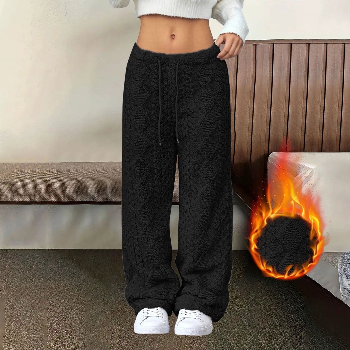 Velvet Padded Loose Straight-leg Trousers by GJG Denim