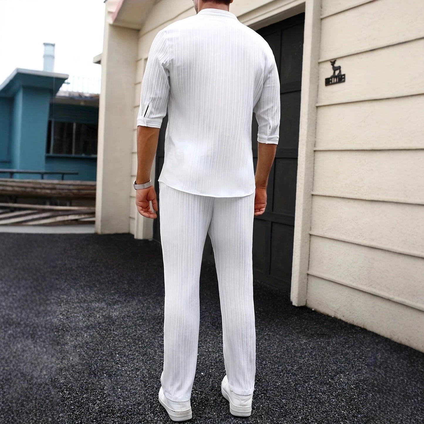 Men's Solid-Color Shirt And Pants Set by GJG Denim