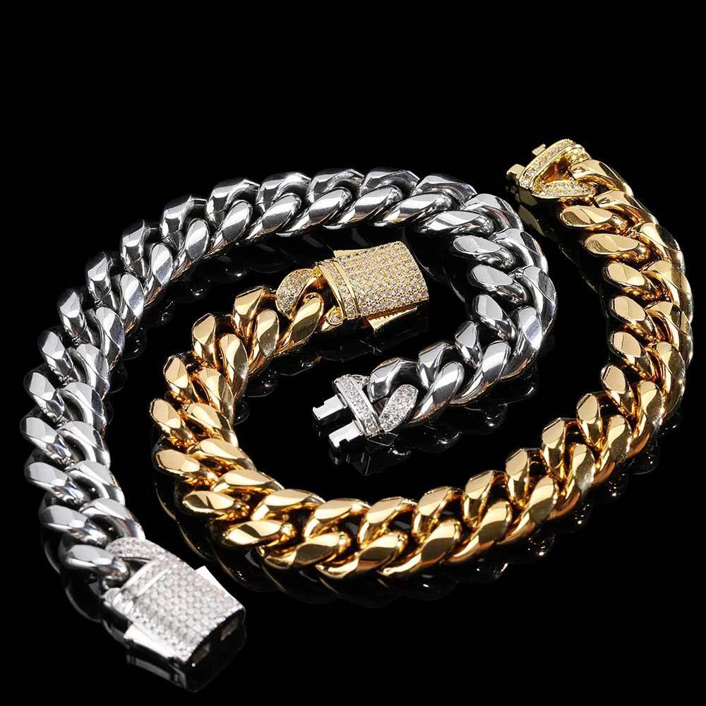 Men's Stainless Steel Cuban Chain Link Bracelet by GJG Denim