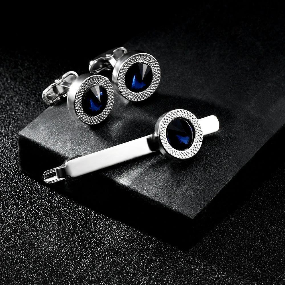 Men's Business Fashion Blue Crystal Zircon Cufflinks by GJG Denim