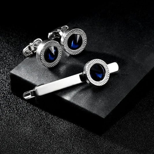 Men's Business Fashion Blue Crystal Zircon Cufflinks by GJG Denim
