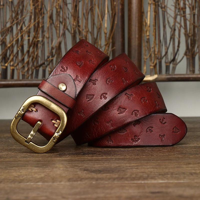 Men's Patterned Leather Belt by GJG Denim