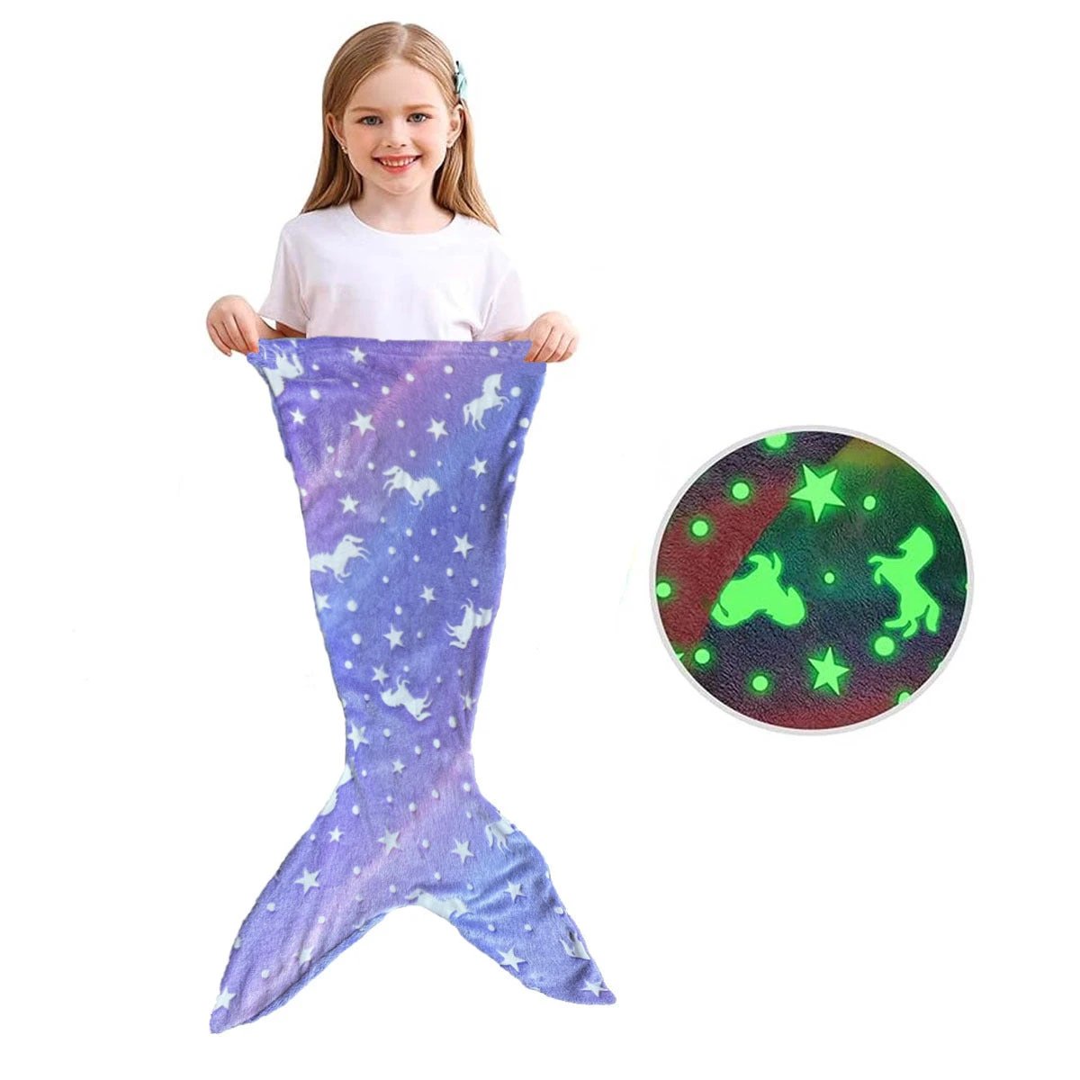 Children's Mermaid Luminous Sleeping Bag Double-sided Blanket Sleeping Quilt by GJG Denim