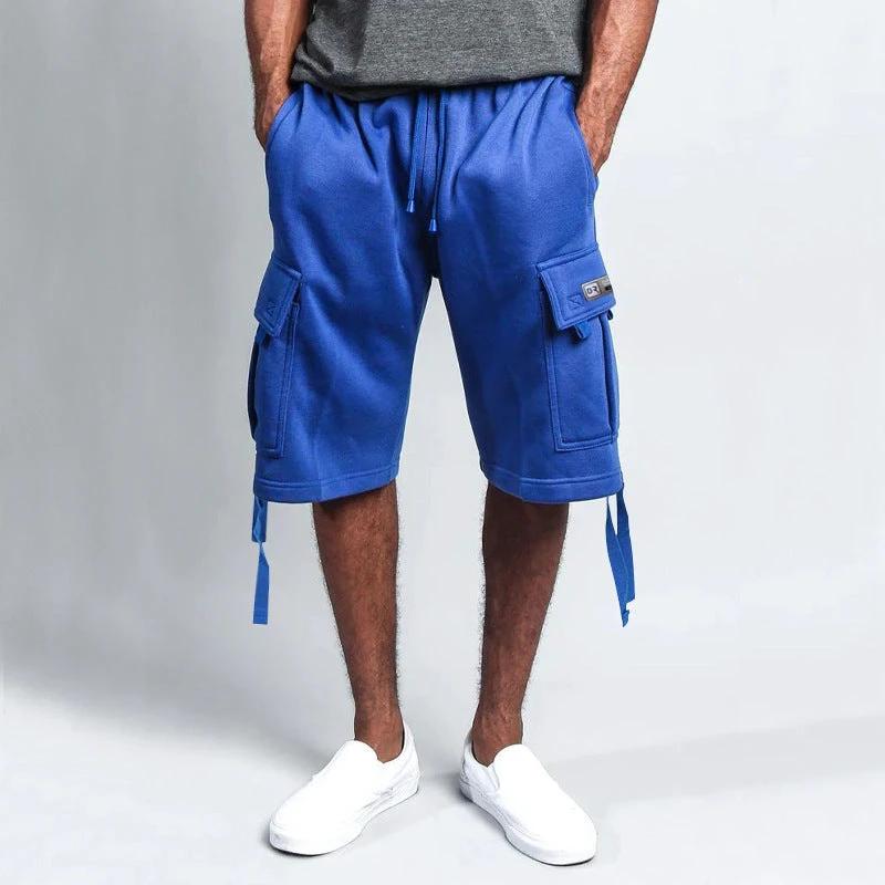 Men's Casual Five-point Overalls Multi-pocket Loose Straight Shorts by GJG Denim