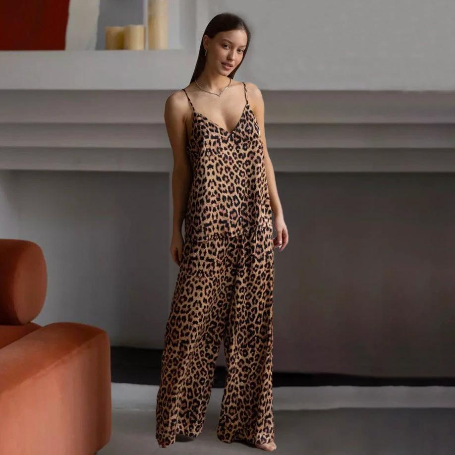 Womens Leopard-Print Camisole And Pants Pajama Set by GJG Denim