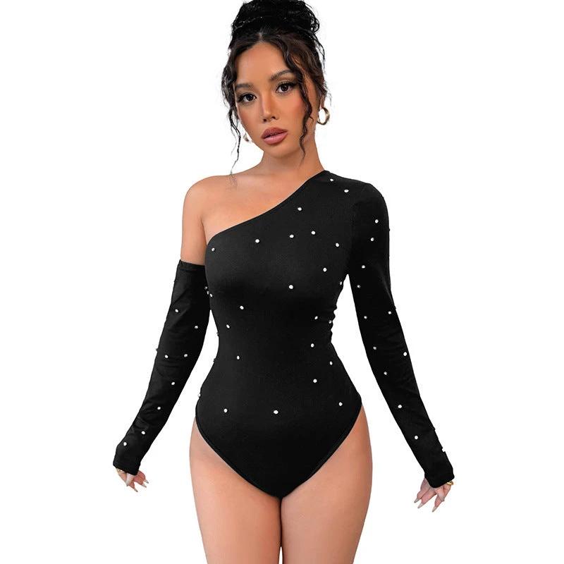 New Fashion Slim Hot Girl Diamond Off-shoulder Long Sleeve Jumpsuit by GJG Denim
