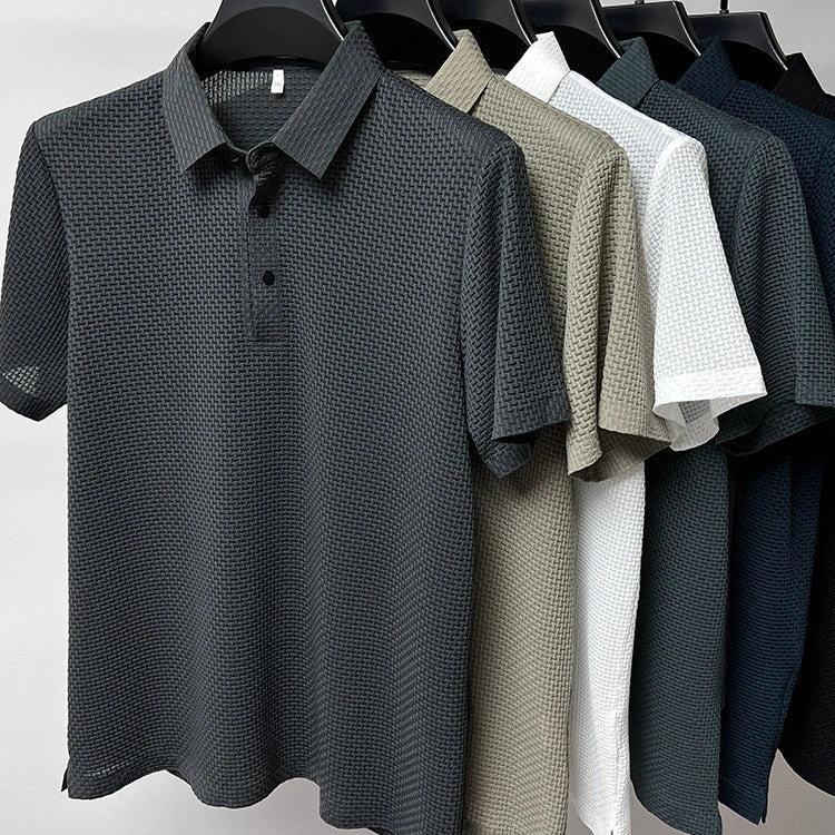 Mesh Ice Silk Short Sleeve Dress Shirt by GJG Denim