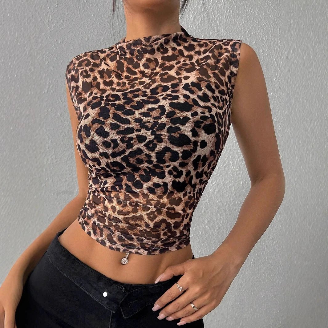 Slim Sleeveless Leopard Print Women's T-shirt by GJG Denim