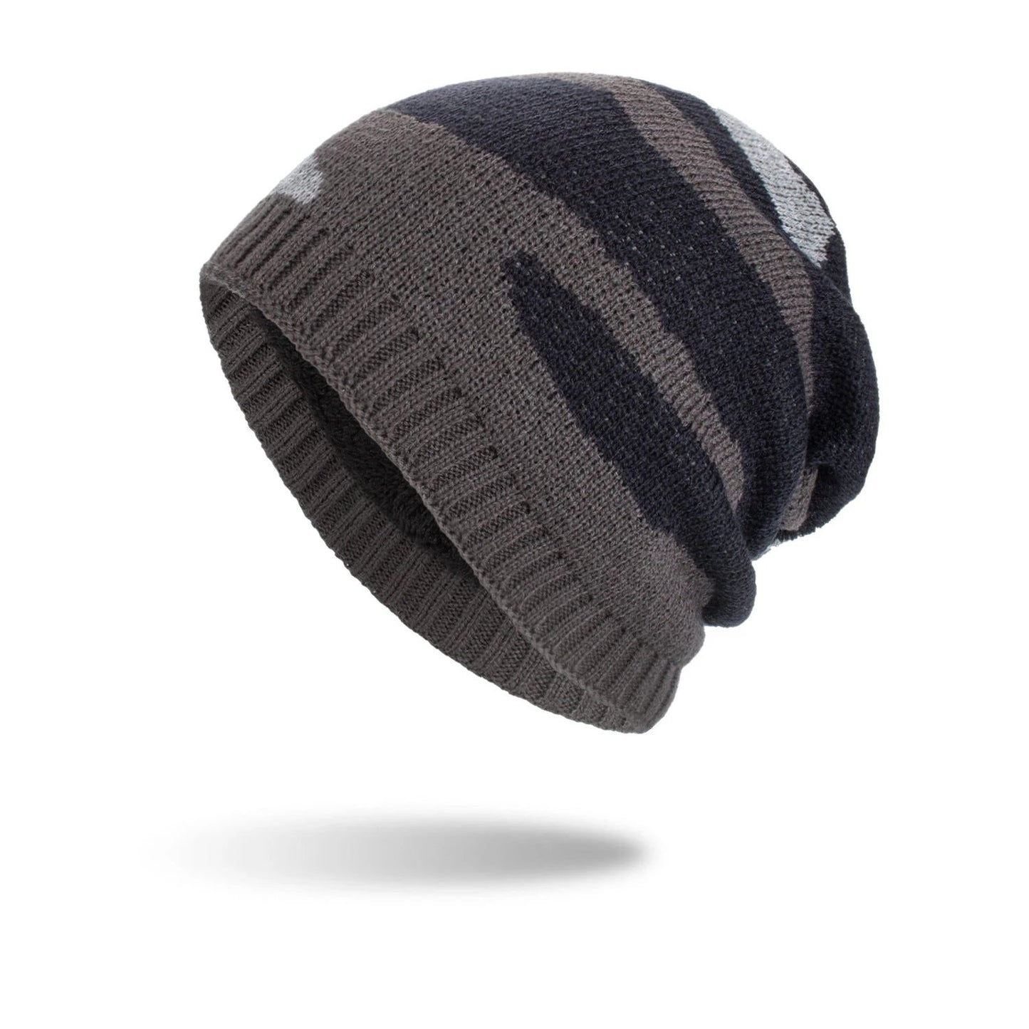 Men's Tricolor Striped Long Pullover Knit Beanie by GJG Denim