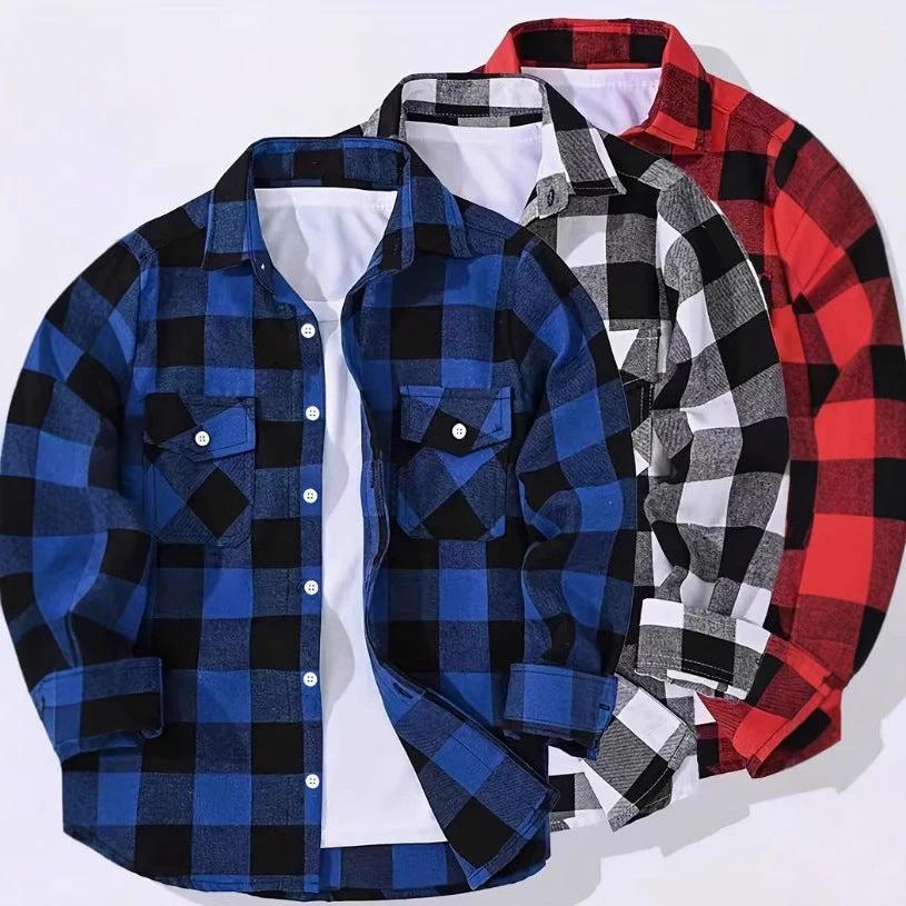 Men's Casual Loose Flannel Plaid Shirt by GJG Denim