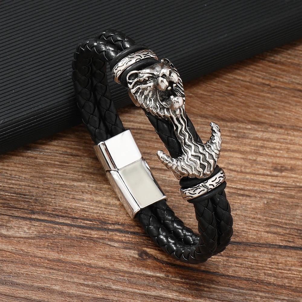 Men's Lion Head Braided Bracelet by GJG Denim