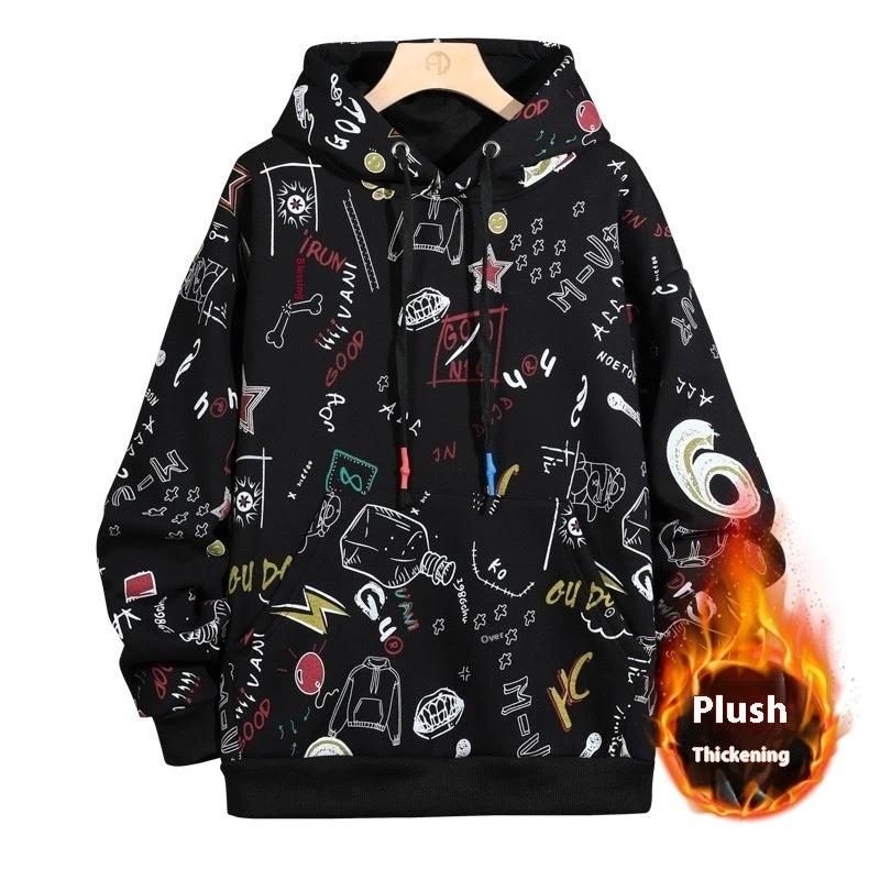 Men's Fleece-lined Graffiti Hooded Sweater by GJG Denim