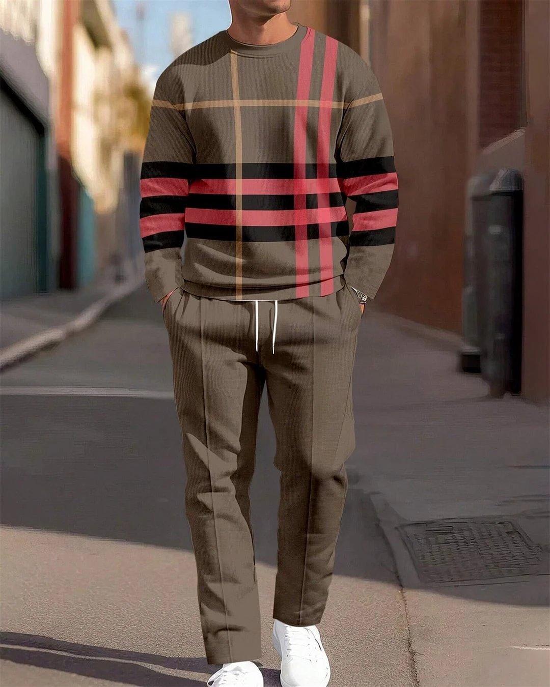 Men's Round Neck Loose Sweatshirt And Sweatpants Set by GJG Denim