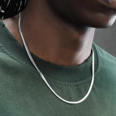 3mm Flat Snake Bone Chain Necklace For Men by GJG Denim