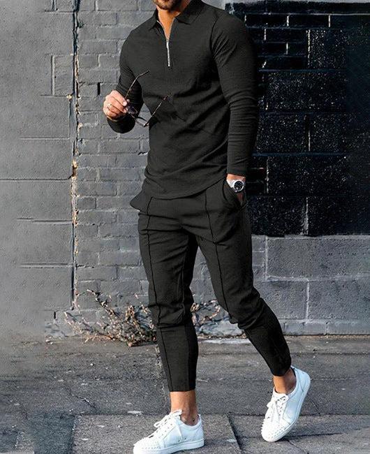 Men's Long-sleeve Zip-up Two-piece Set by GJG Denim