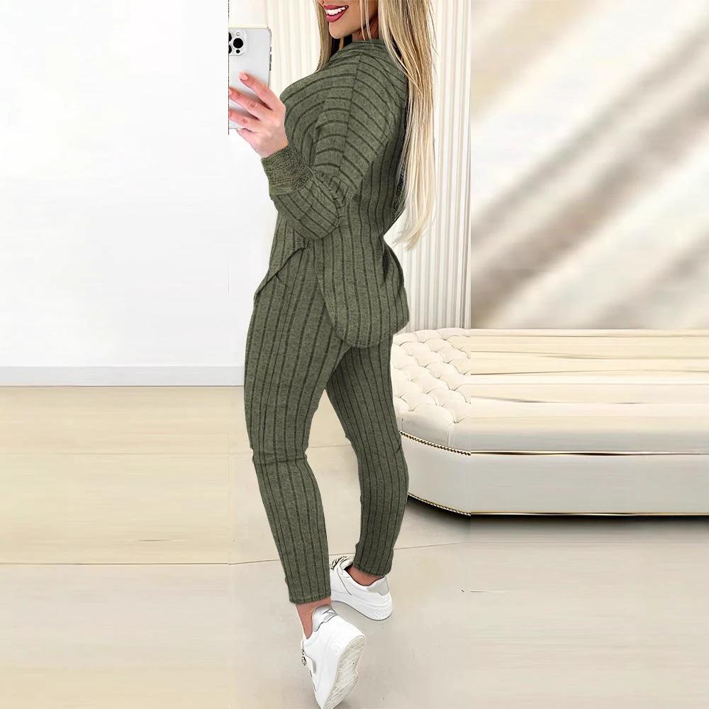 Comfort And Casual Top Long Coat Casual Suit 2-piece Set by GJG Denim