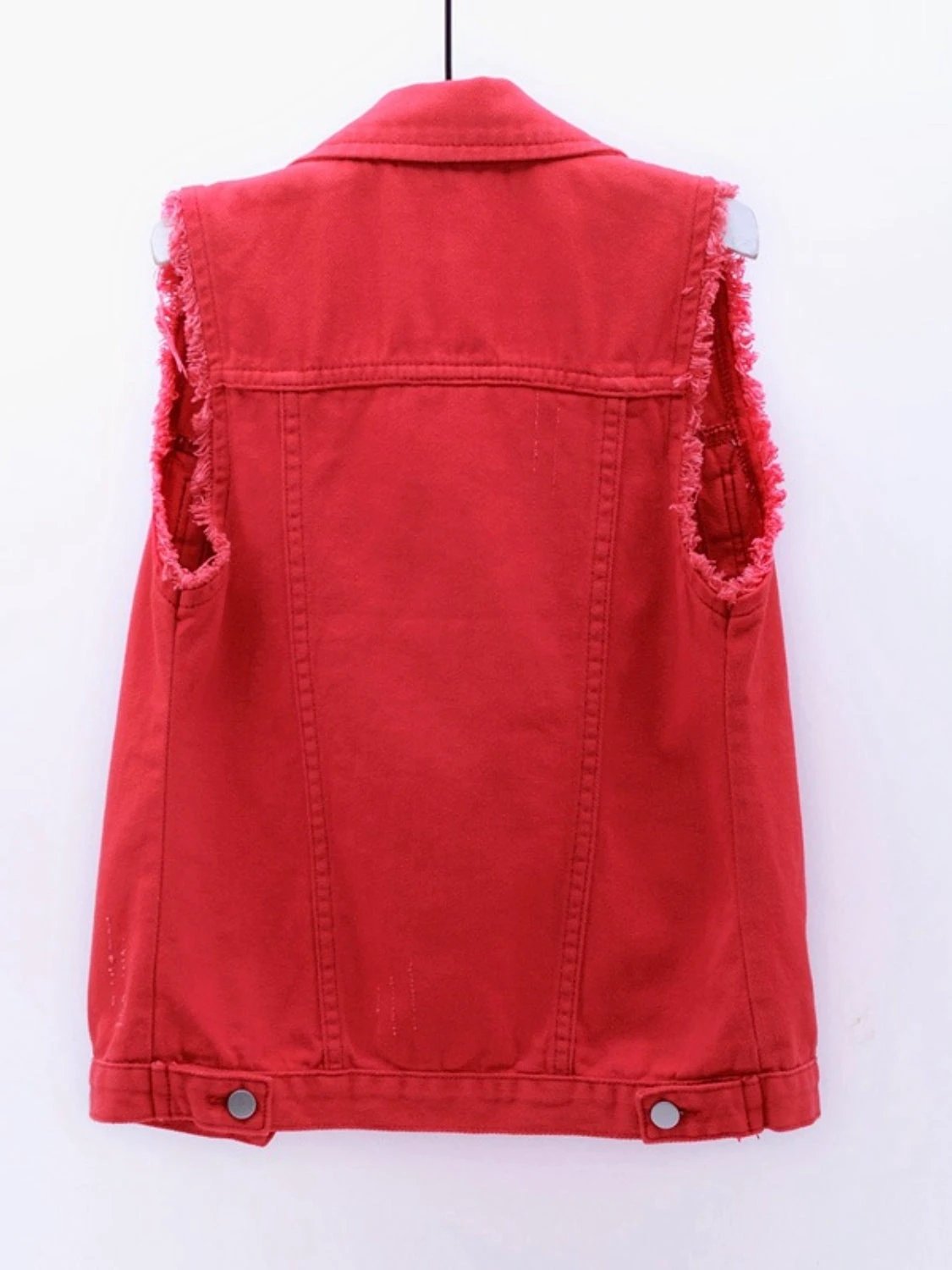 Full Size Button Down Raw Hem Sleeveless Denim Jacket Plus Size by Lady Ros