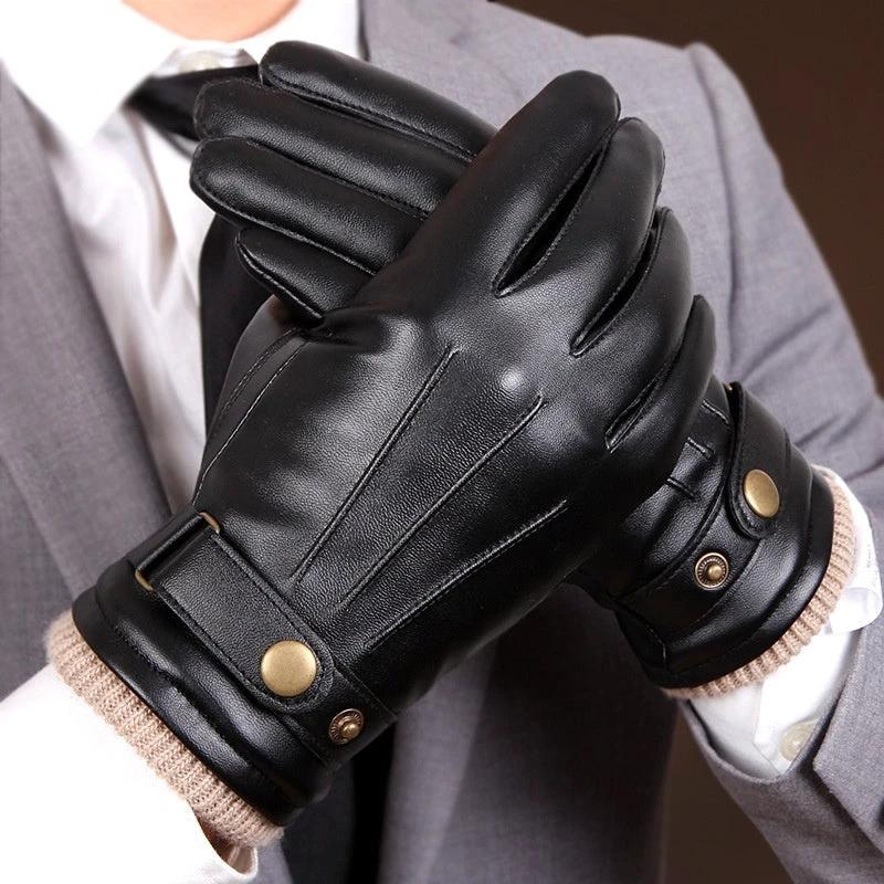 Men's Fleece-lined Windproof Sheepskin Warm Gloves by GJG Denim