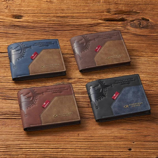 Multi-card-slot Large Capacity Pu Stitching Men's Retro Short Wallet by GJG Denim
