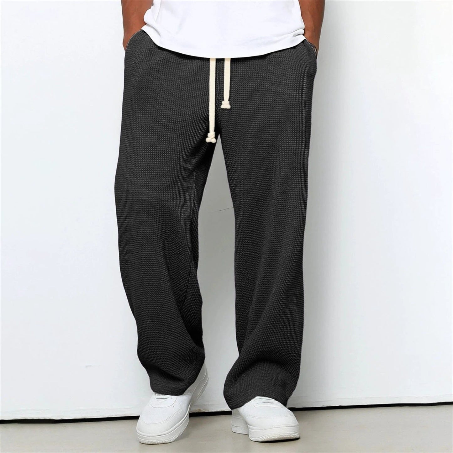 Men's Relaxed-fit Waffle-knit Wide-leg Leisure Pants by GJG Denim