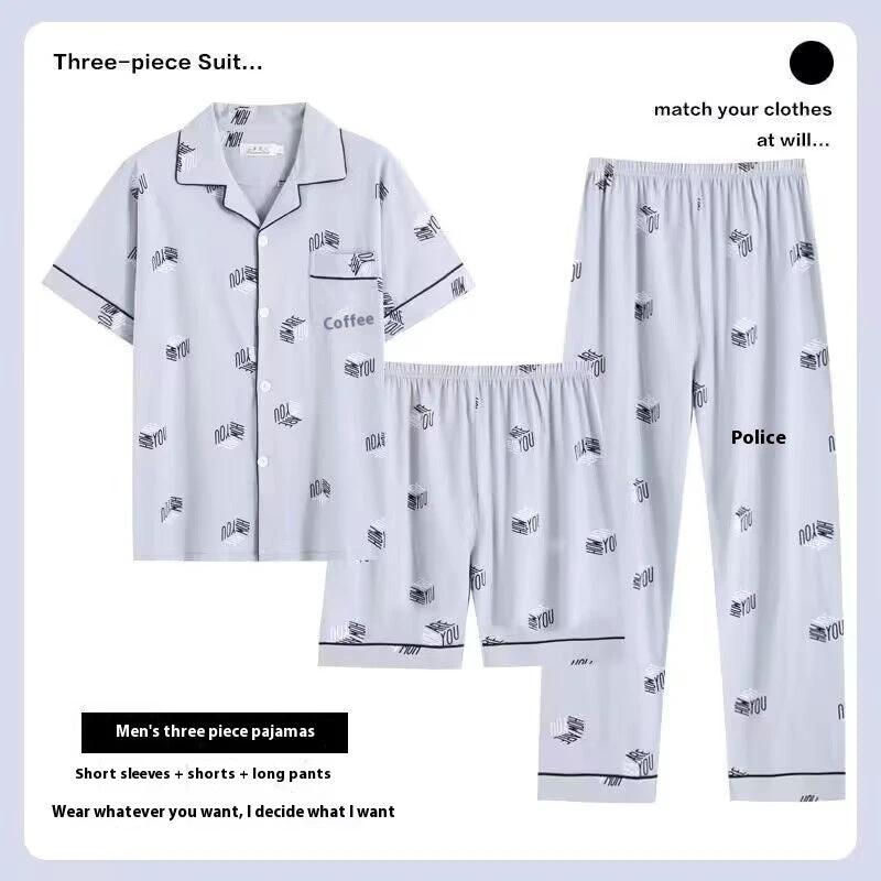 Men's Pajamas Short-sleeved Three-piece Set by GJG Denim