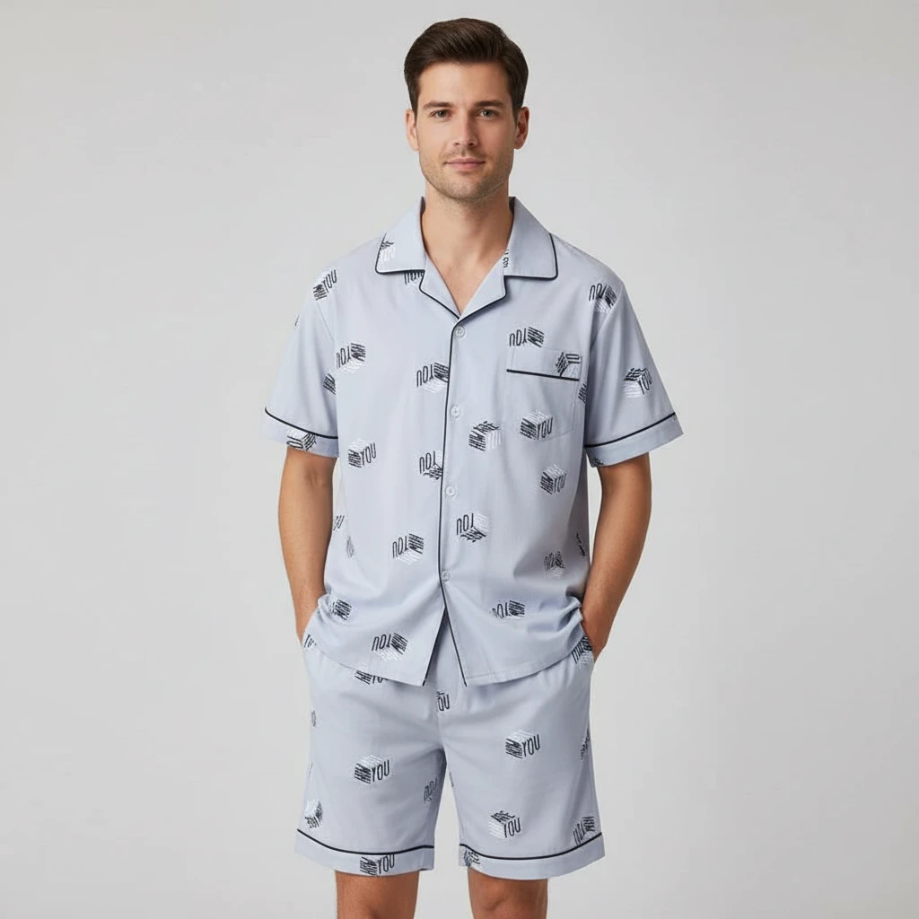 Men's Pajamas Short-sleeved Three-piece Set by GJG Denim