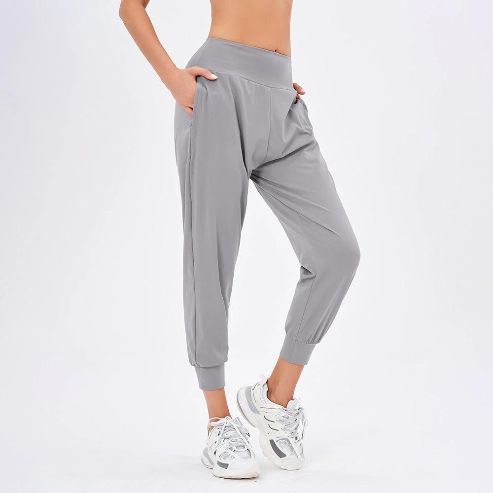 Women's Sports Solid Color High Waist Simple Pocket Casual Pants by GJG Denim