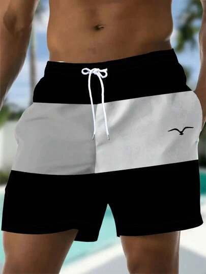 Printed Drawstring Waist Diagonal Pocket Casual Shorts For Men by GJG Denim