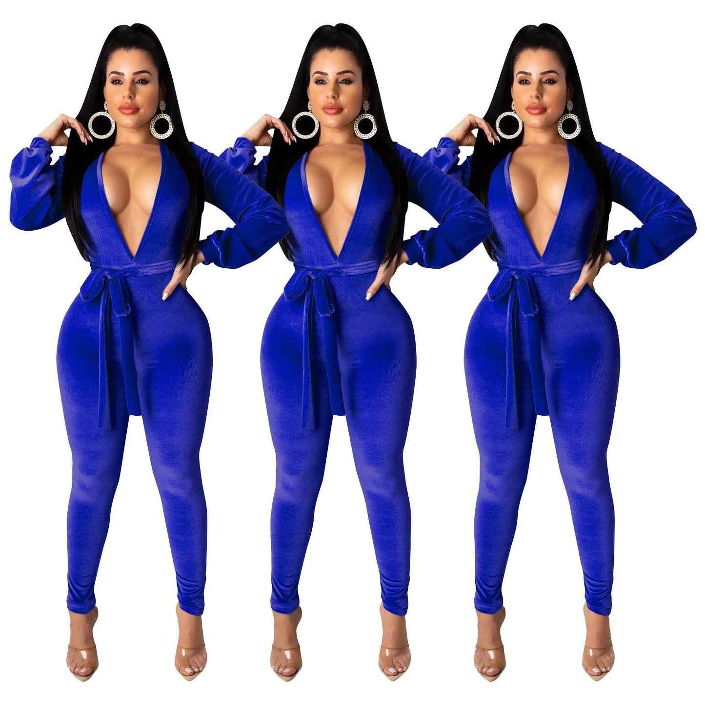 Sexy Fashion Solid Color Silver Fox Velvet Jumpsuit by GJG Denim