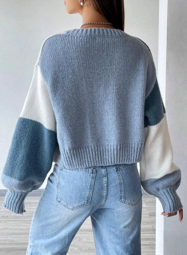 Flirla Colorblock Drop Shoulder Duster Cardigan,Long Sleeve Tops by GJG Denim