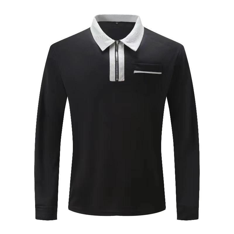 Men's Long Sleeve Zipper Polo Shirts Lapel Collar Zip Up by GJG Denim