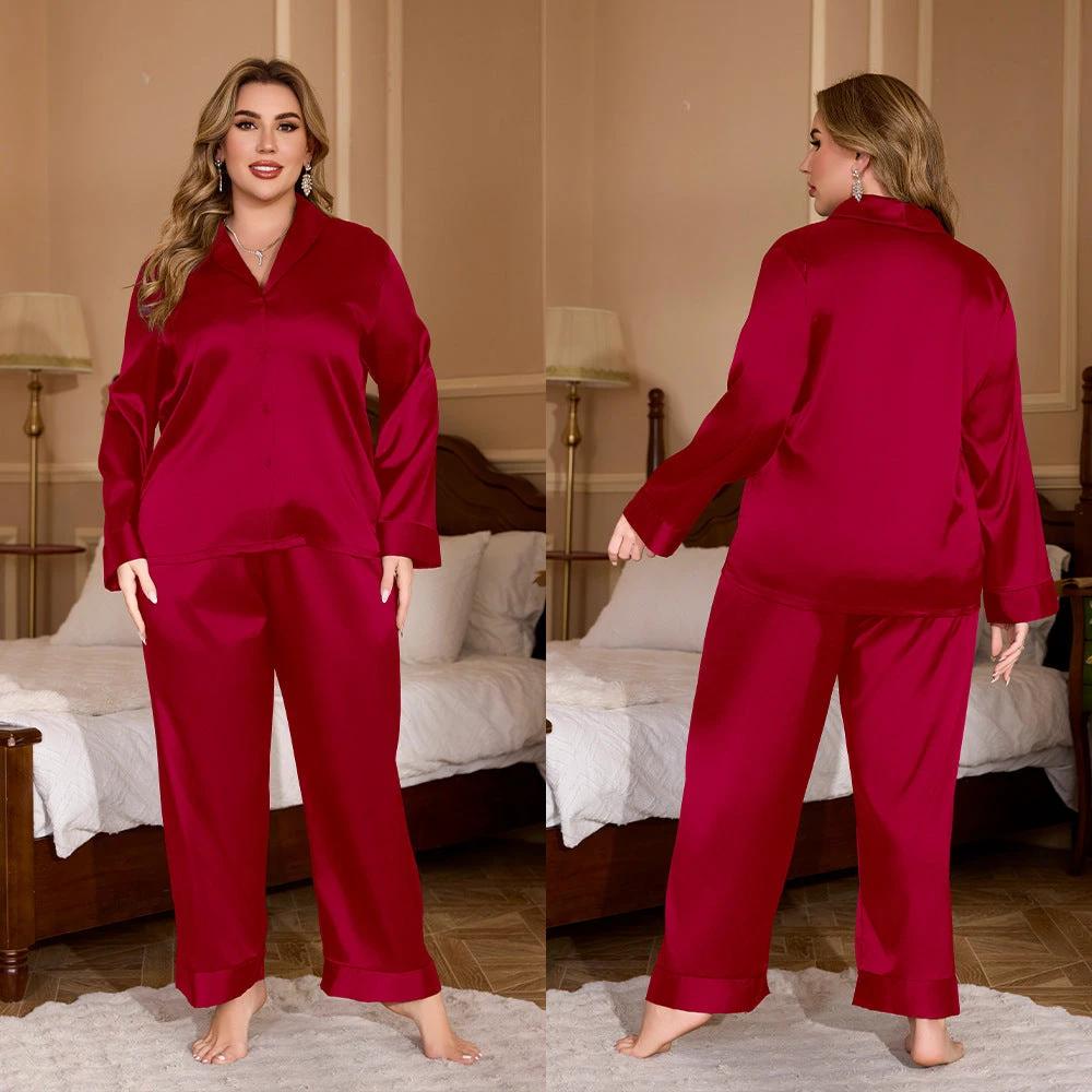 Women's Plus Size Cardigan Ice Silk Pajamas by GJG Denim