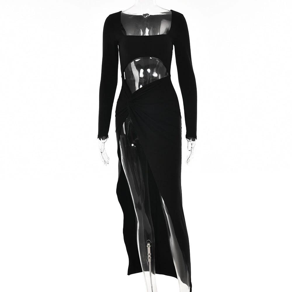 Womens Clothing Long Sleeve Dress Fashion Hollow U-neck Split Dress Party Wedding by GJG Denim