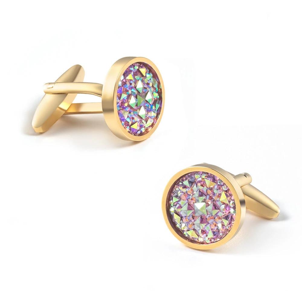 Men's Round Inlaid Rhinestone Cufflinks by GJG Denim