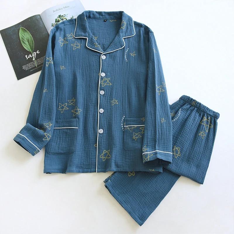 Men's Cotton Crepe Double-layer Gauze Pajamas by GJG Denim