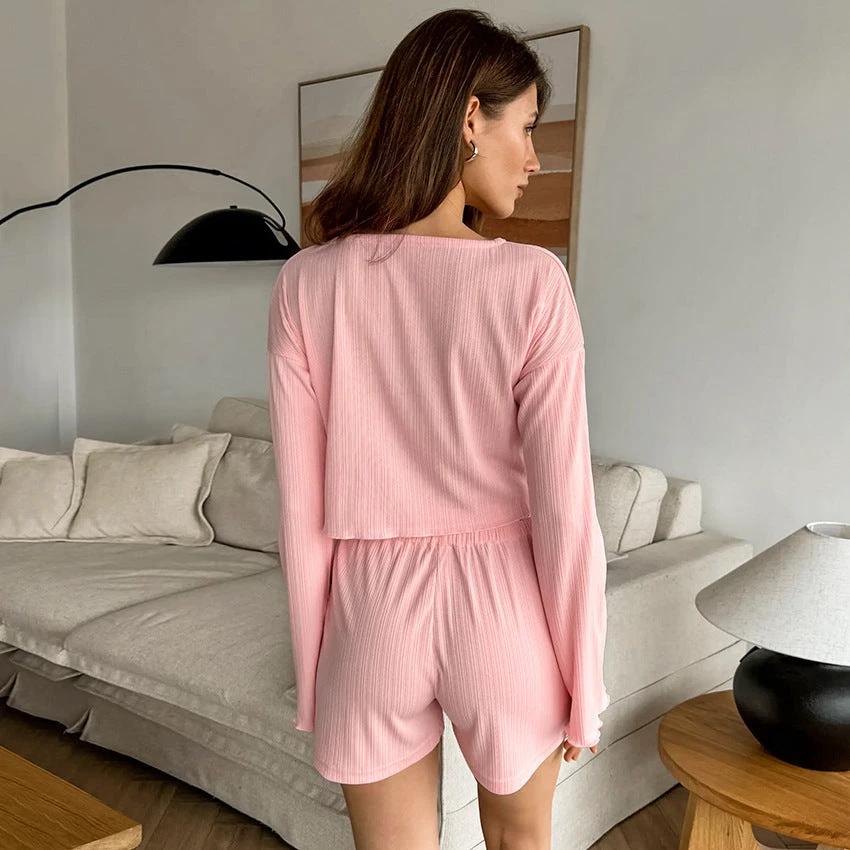 Womens Comfortable Long-Sleeve Shorts Pajama Set by GJG Denim