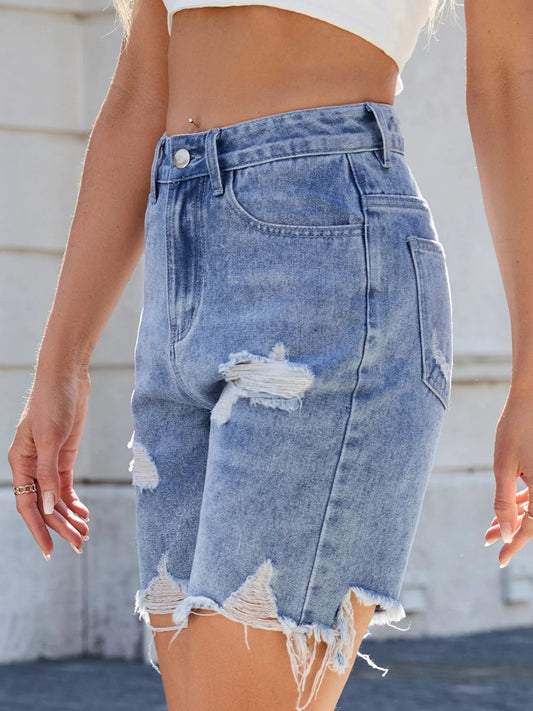 Distressed Raw Hem Denim Shorts by Lady Ros