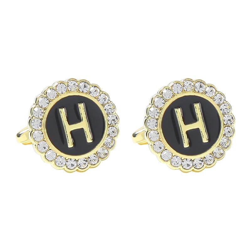Round Diamond-like Cufflinks for Men 26 Letters by GJG Denim
